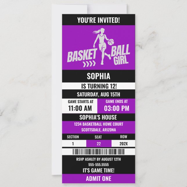 Basketball Ticket Birthday,Basketball Girl player  Invitation (Front)
