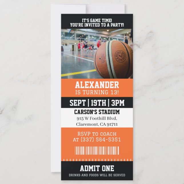 Basketball Ticket Birthday Invitation (Front)