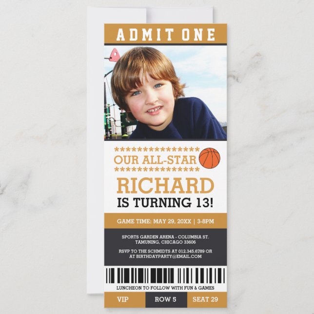 Basketball Ticket Birthday Invites (Front)