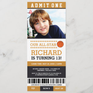 Basketball Ticket Birthday Invites