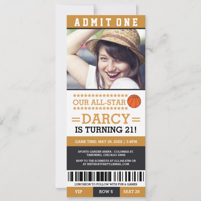 Basketball Ticket Birthday Invites (Front)