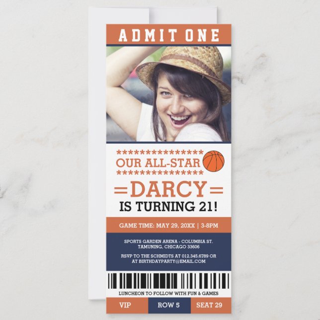 Basketball Ticket Birthday Invites (Front)