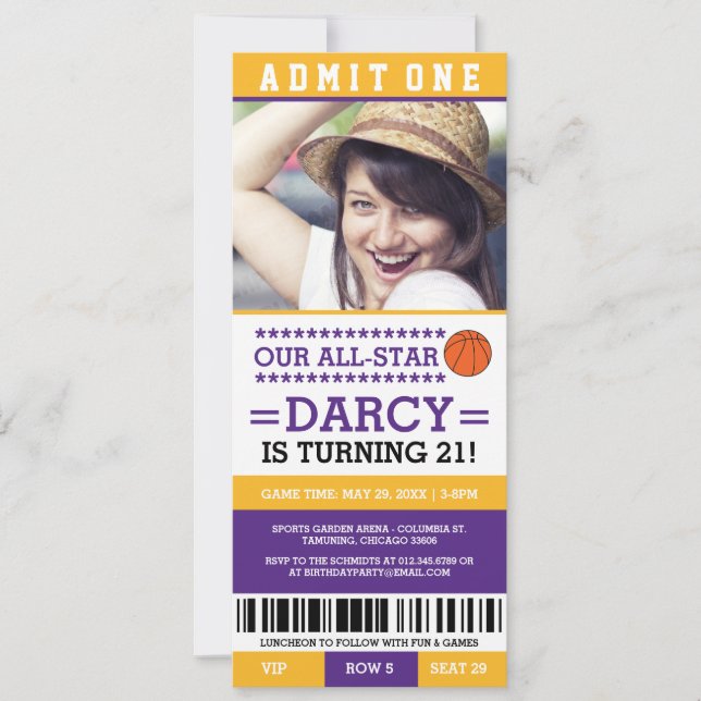 Basketball Ticket Birthday Invites (Front)