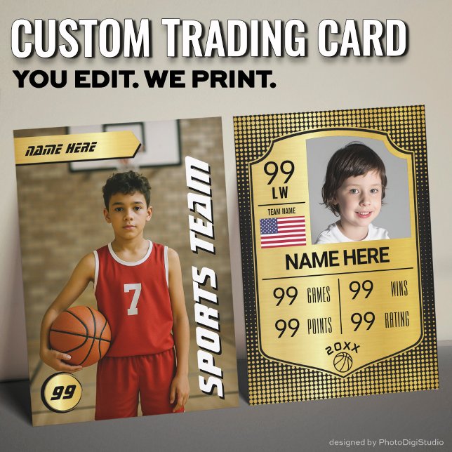 Basketball Trading Card Player Stats Shield Card  (Custom Basketball Trading Card, Gold Shield Player Card)