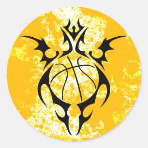 basketball. tribal. classic round sticker