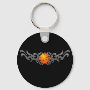 Basketball Tribal Flames Grey Keychain