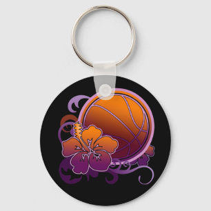 Basketball Tropical Flower Purple Keychain