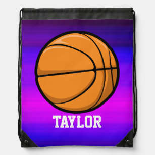 Basketball; Vibrant Violet Blue and Magenta Drawstring Bag