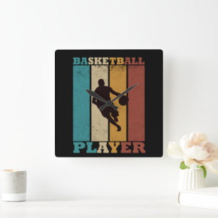 Basketball vintage player dribbling  square wall clock
