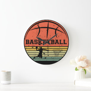 Basketball vintage player slam dunk  large clock