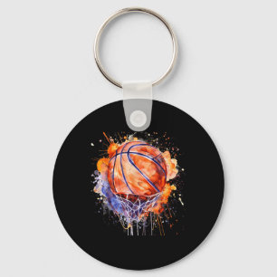 Basketball Watercolor Artwork Basketball Hoop Colo Key Ring