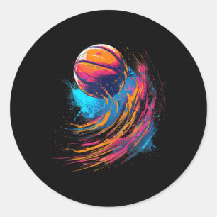 Basketball Watercolor Artwork Basketball Lover Col Classic Round Sticker