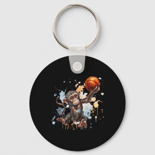 Basketball Watercolor Artwork Cute Monkey Basketba Key Ring