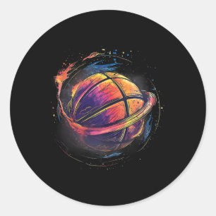 Basketball Watercolor Basketball Lover Artwork Dra Classic Round Sticker