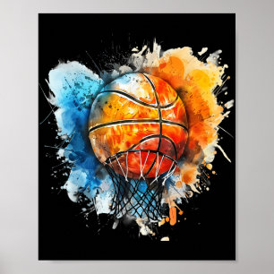 Basketball Watercolor Colourful Drawing Basketball Poster