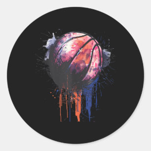 Basketball Watercolor Drawing Artwork Basketball P Classic Round Sticker