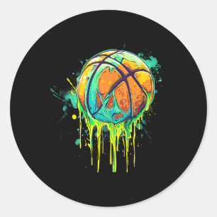 Basketball Watercolor Drawing Artwork Basketball P Classic Round Sticker