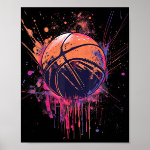 Basketball Watercolor Drawing Artwork Basketball P Poster
