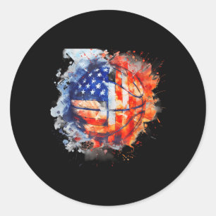 Basketball Watercolor Usa America Basketball Hoop Classic Round Sticker