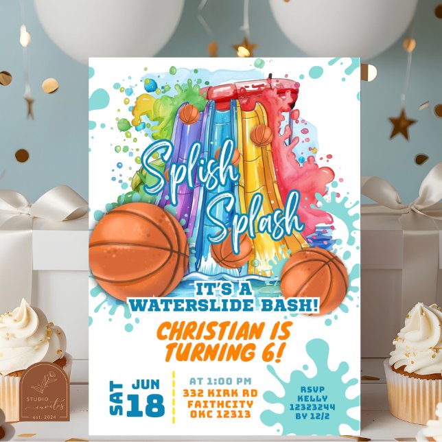 Basketball Waterslide Pool Birthday Party Invitation (Creator Uploaded)