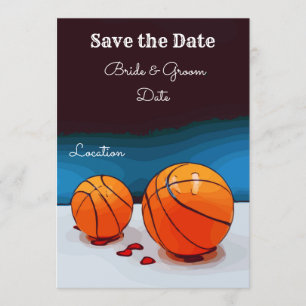 Basketball wedding with love on blue background invitation