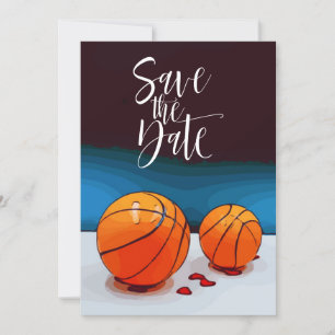 Basketball wedding with love on blue background invitation