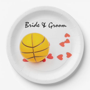 Basketball wedding with love red heart on white paper plate