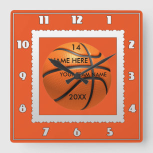 Basketball white and orange clock with Player Name