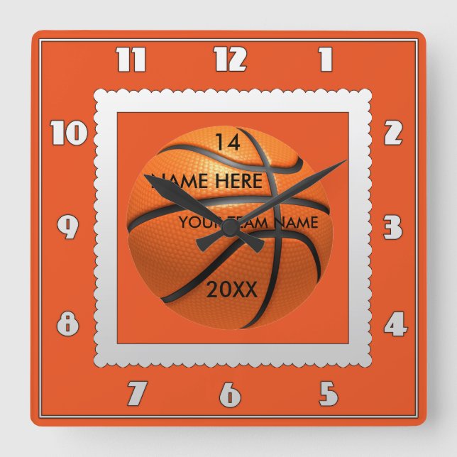 Basketball white and orange clock with Player Name (Front)