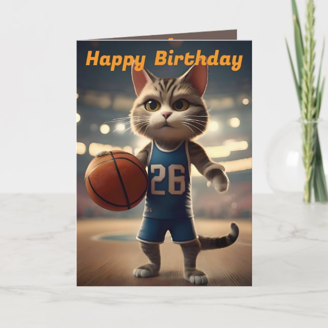 "Basketball with a Side of Catitude" Birthday Card (Front)