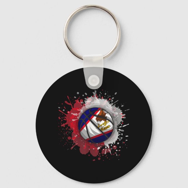 Basketball With American Samoa Flag  Key Ring (Front)