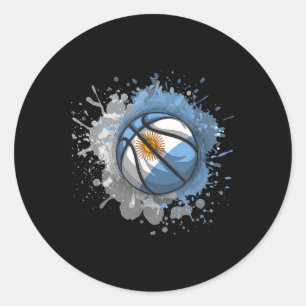 Basketball With Argentina Flag Classic Round Sticker