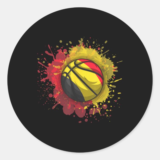 Basketball With Belgium Flag  Classic Round Sticker (Front)