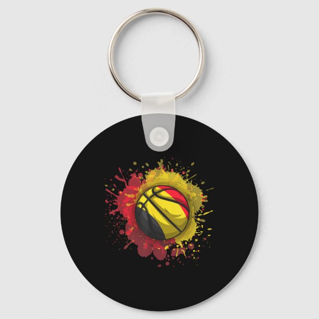 Basketball With Belgium Flag  Key Ring (Front)