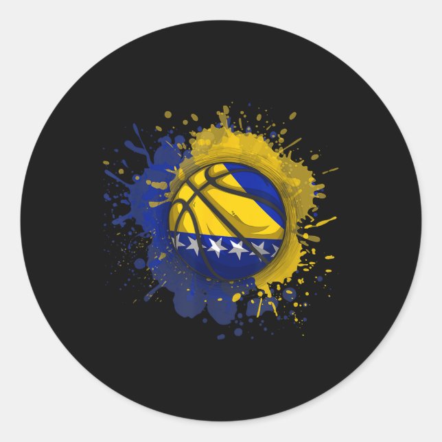 Basketball With Bosnia And Herzegovina Flag  Classic Round Sticker (Front)