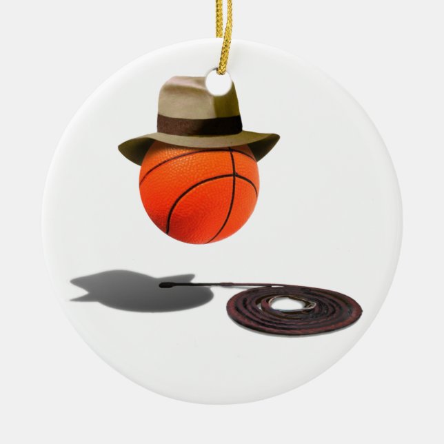 Basketball With Fedora and Whip Ceramic Ornament (Front)