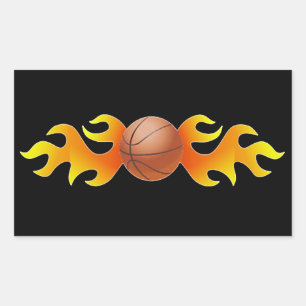 Basketball with Flames Rectangular Sticker
