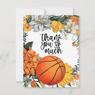Basketball with flowers for coach thank you card
