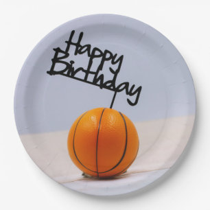 Basketball with Happy Birthday on white background Paper Plate