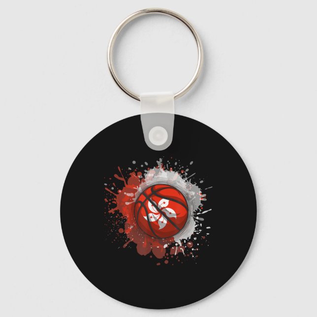Basketball With Hong Kong Flag  Key Ring (Front)