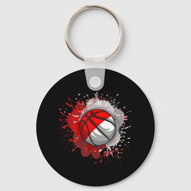 Basketball With Indonesia Flag  Key Ring (Front)