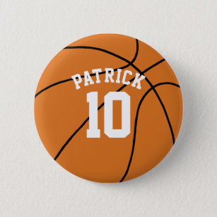 Basketball with Name and Team Number 6 Cm Round Badge