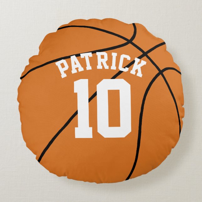 Basketball with Name and Team Number Round Cushion (Front)