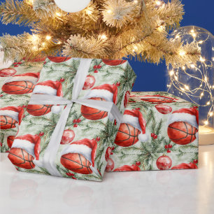 Basketball with Santa hat Christmas Background Wrapping Paper