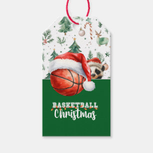 Basketball with Santa hat for Christmas Gift Tags