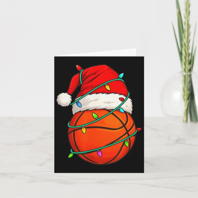 Basketball With Santa Hat Funny Christmas Xmas Gif Card (Front)