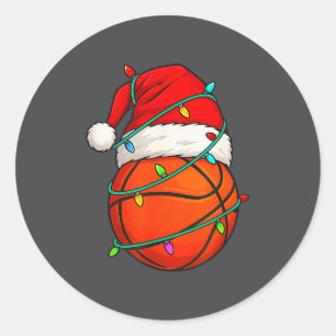 Basketball With Santa Hat Funny Christmas Xmas Gif Classic Round Sticker