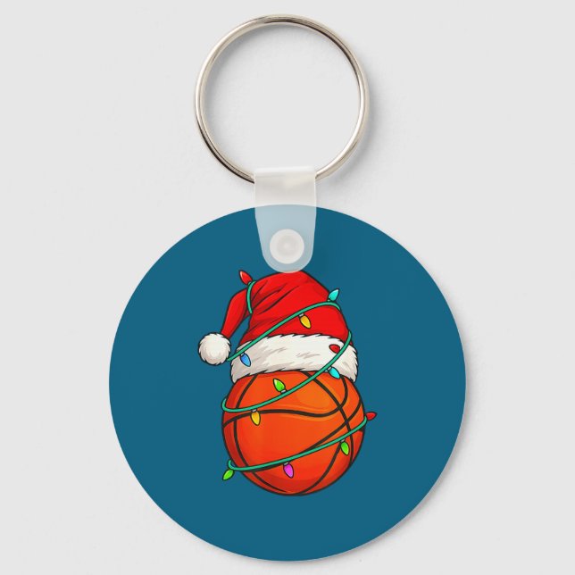 Basketball With Santa Hat Funny Christmas Xmas Gif Key Ring (Front)