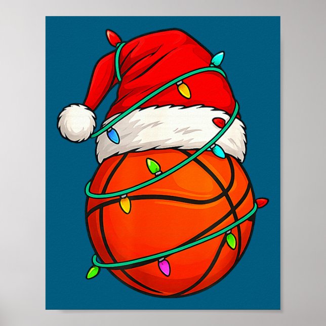 Basketball With Santa Hat Funny Christmas Xmas Gif Poster (Front)