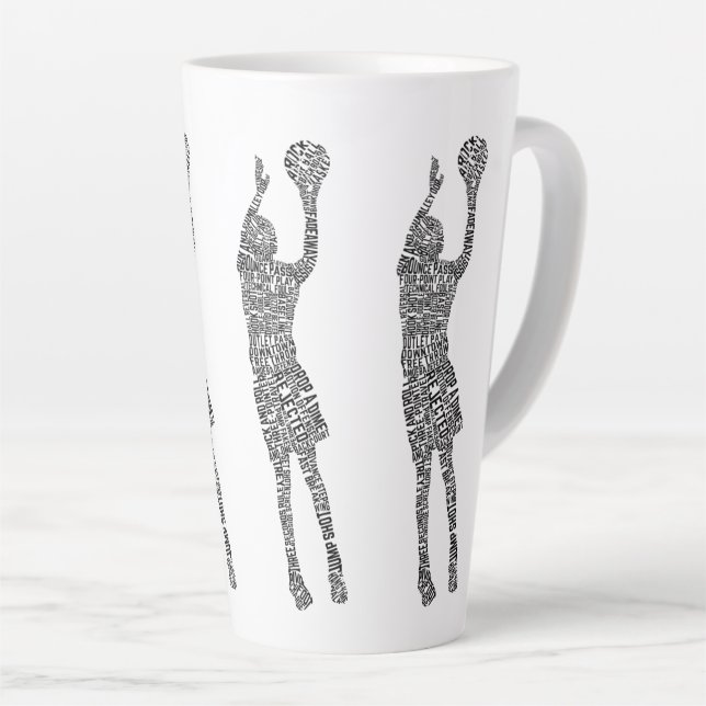 Basketball Word Art, Typography Latte Mug (Right Angle)